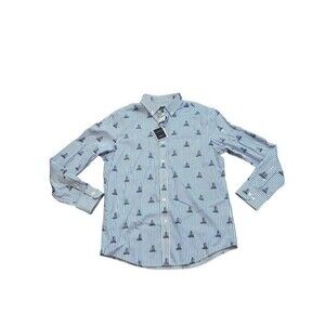 Club Room Classic Fit Stripe Sailboat Poplin Button Down Shirt Mens Size Medium